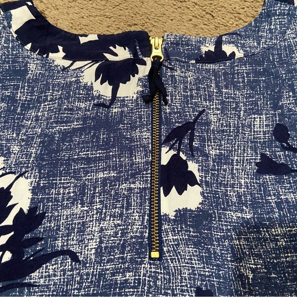 Boden Crop Top Women's US Plus Size 18 Short Sleeve Blouse Blue Floral Zipper - Picture 7 of 8
